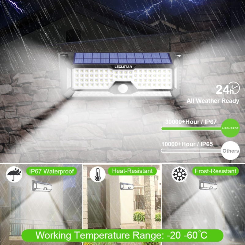 LECLSTAR Solar Outdoor Lights - 4000Lm 268 LED Security Lights with 4 Wide Angle, Motion Sensor Lights for Outside, IP65 Waterproof Solar Powered Wireless Flood Wall Lights with 3 Modes - Image 5
